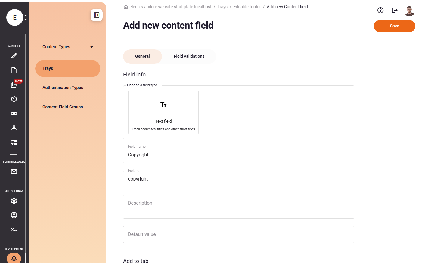 Copyright field. The machine name here again is used inside the template files.