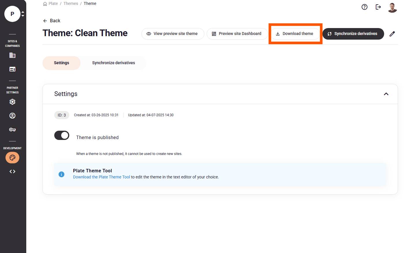 Download theme button